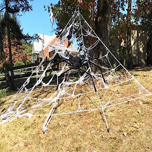 Halloween Natale Large Spider Web Stretch Triangolare Ragnatela Puntelli Opzioni di dimensioni multiple Bianco spaventoso con picchetti a gancio per la decorazione del cortile all'aperto (59in Spide