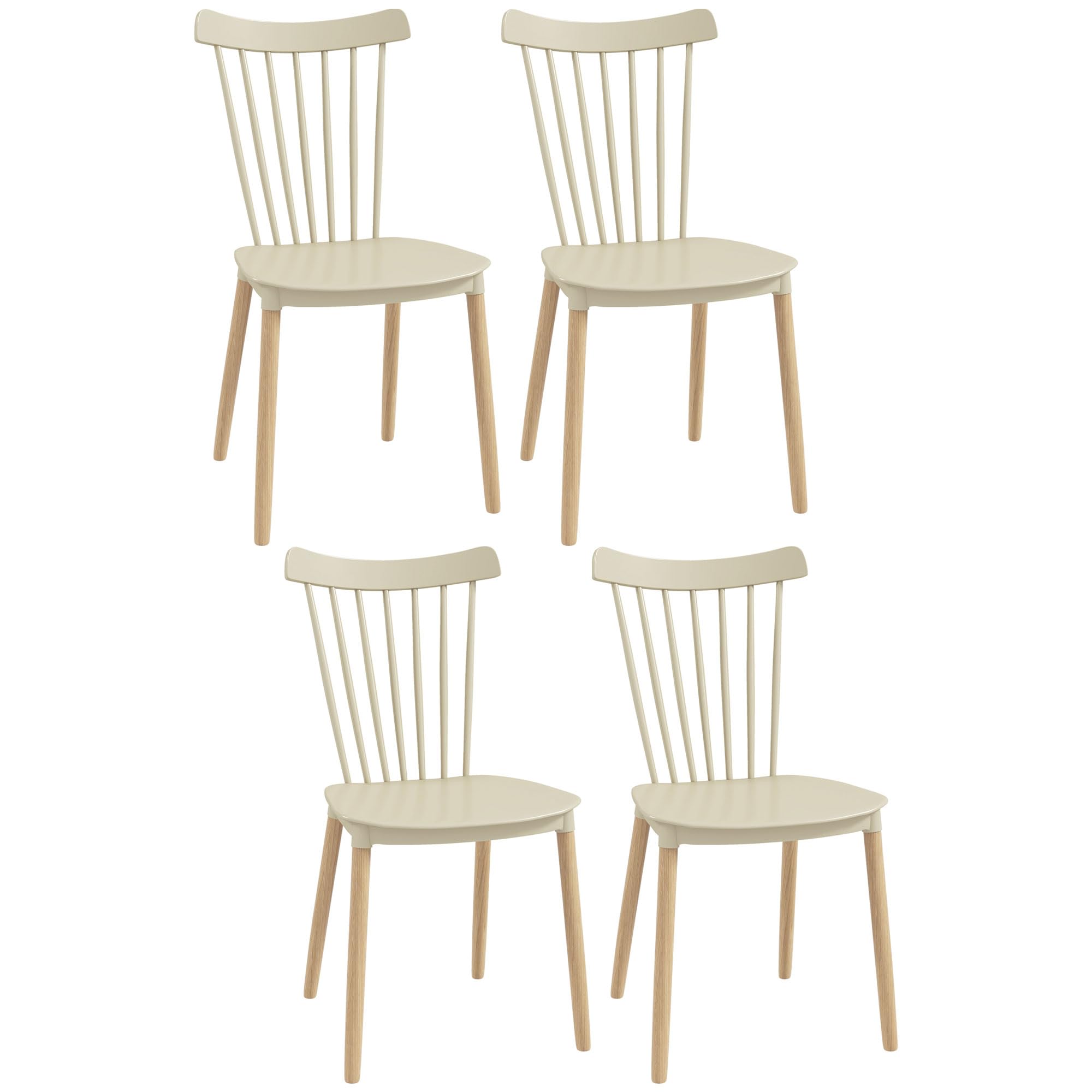 HOMCOM Juego de 4 Sillas de Comedor Estilo Nórdico Sillas de Cocina con Respaldo Alto Asiento de Polipropileno y Patas de Madera de Haya Carga 120 kg 48x52,5x83 cm Natural