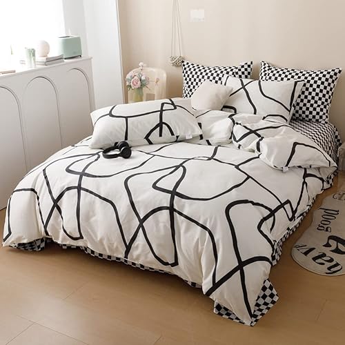 Miniatura 2 de BlueBlue Juego de funda de edredón abstracta para niños, ropa de cama 100% algodón para niños, niñas, adolescentes, estampado geométrico de rayas