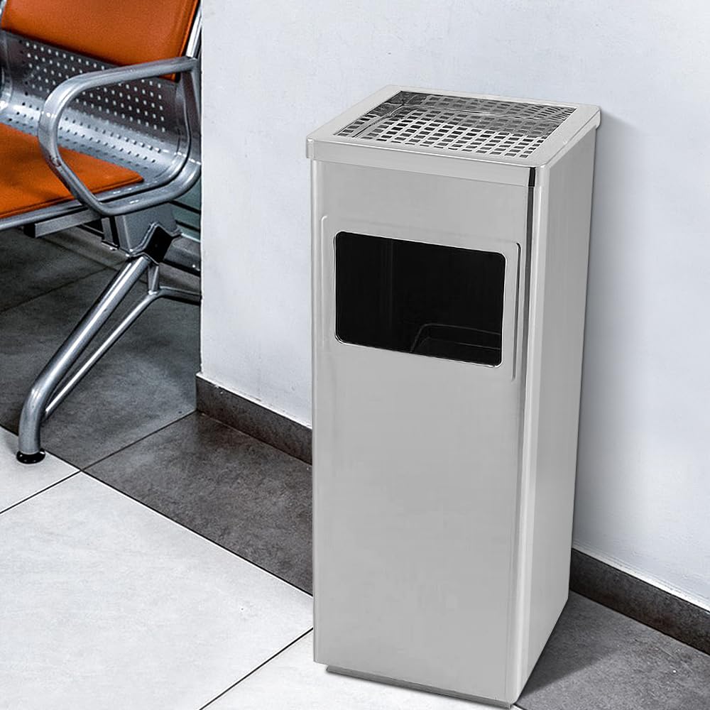 homewell 35L Standaschenbecher für draußen, Mülleimer mit Aschenbecher Abfalleimer mit Inneneimer, 60 x 24 x 24 cm