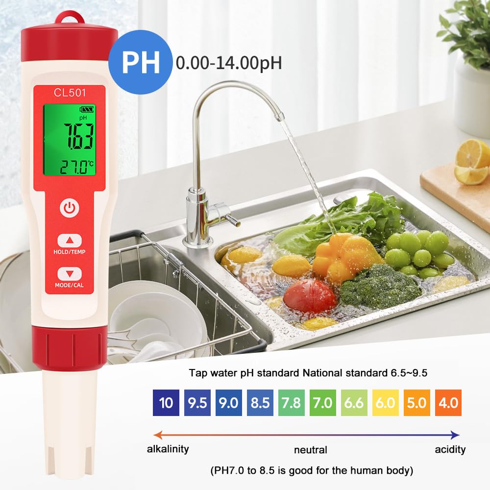 Irfora 5-in-1-Wasserqualitätsteststift, Chlor, PH, ORP, H2, Temperaturtestmessgerät, multifunktionaler Marikultur-Wasserqualitätstester für Trinkwasser, Aquarium, Aquakultur, Schwimmbad