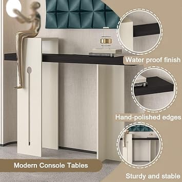 Console Table, Narrow Wood Accent Desk, Modern Decorative Hallway Table For Entrance Living Room Hallway(White,100x30x80cm)