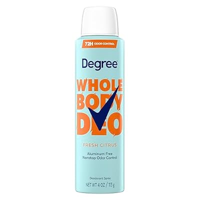 Degree Women Whole Body Deodorant Spray, Fresh Citrus Scent, Aluminum Free 72H Odor Protection 4 oz