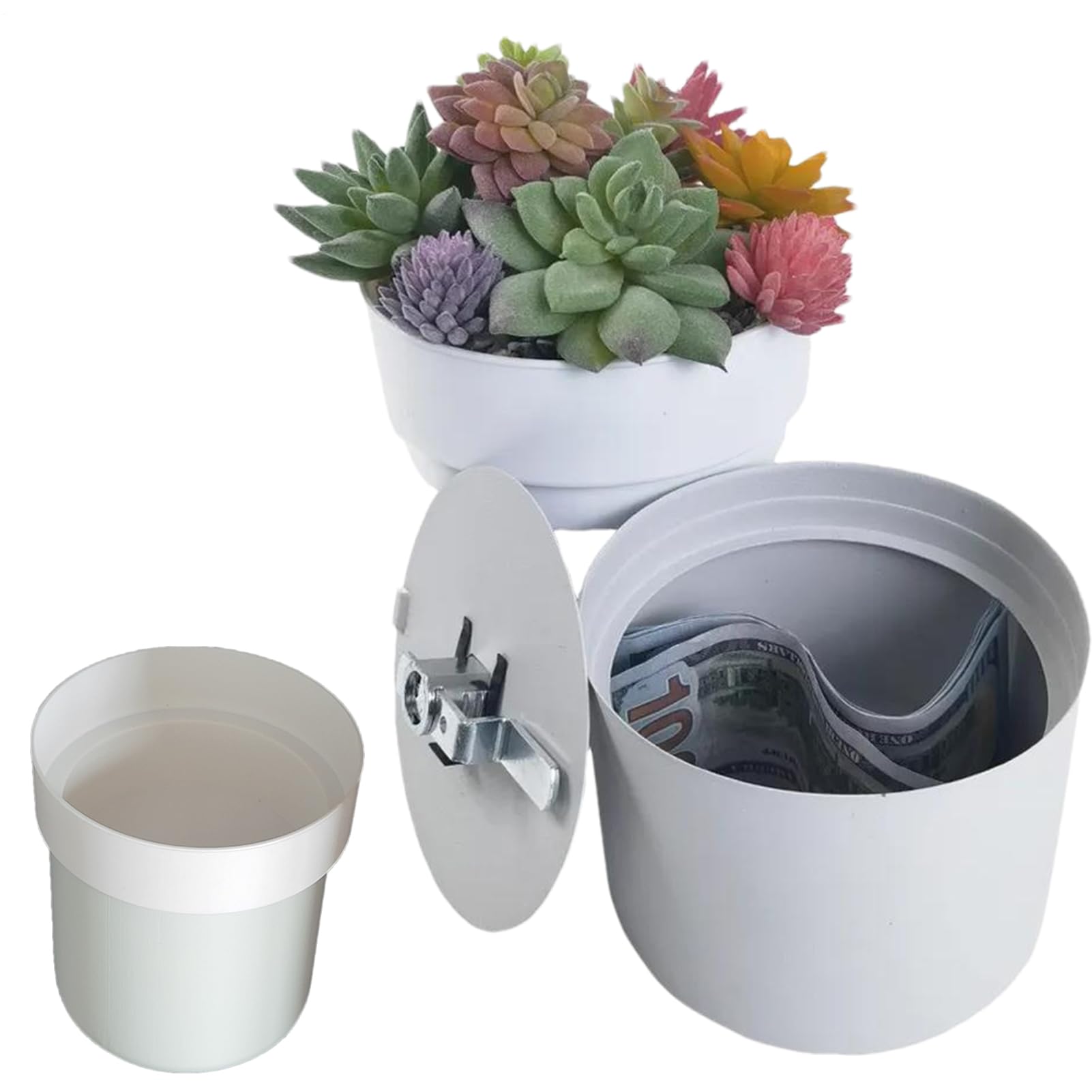 Flower Pot Hidden Safe – Iron, Creative Storage Jar Lock Box | Secret Safe Holder with False Bottom | Garden Accessory Piggy Bank for Cash, Jewelry, Keys and Ring