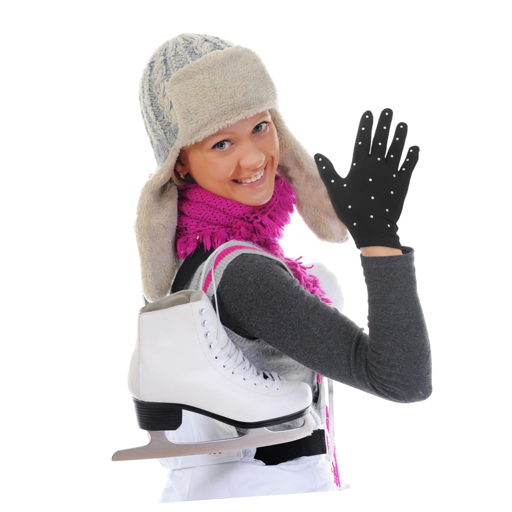 PartyKindom 5paare Glitzernde Eiskunstlaufhandschuhe Mit Strass Für Partys Und Bühnenaufführungen Atmungsaktive Und Bequeme Skating-Handschuhe Für Mädchen Und Frauen Schwarz