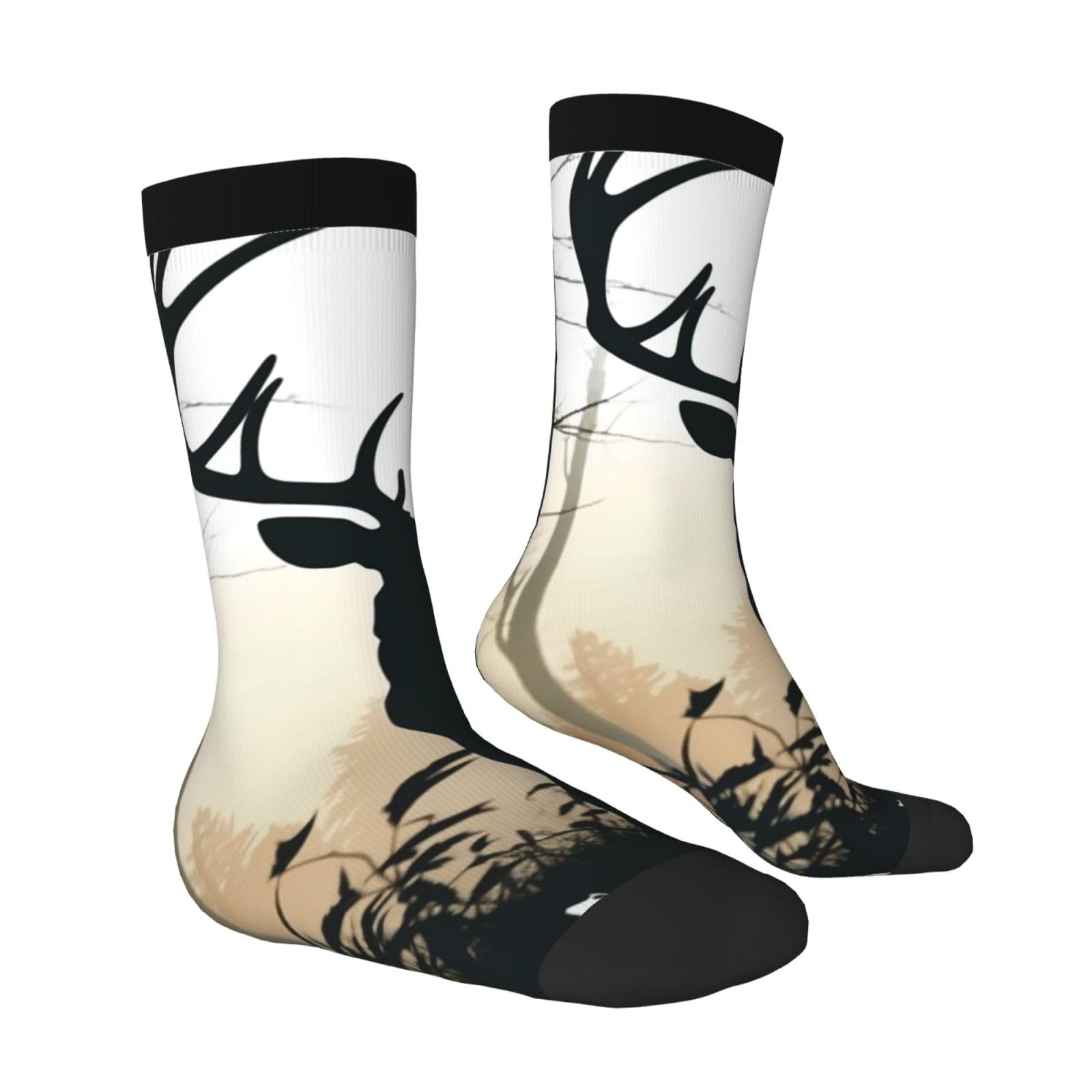 LZQPOEAS Deer Silhouette Athletic Socks Unisex Cushioned Crew Socks Hiking Running Calf Sock Soft Above Ankle Sock