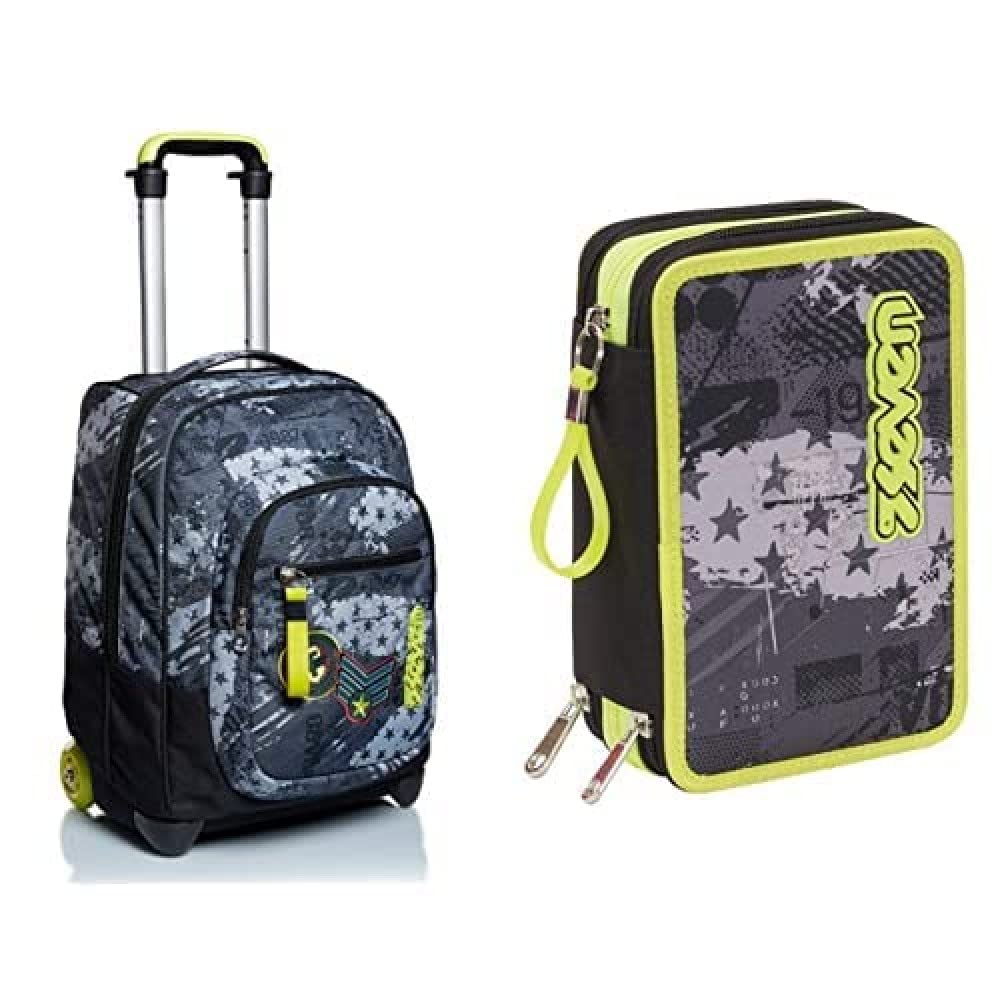 Seven Astuccio Scuola 3 Zip, Giallo Grigio, Fly Stars, Portapenne Triplo Scomparto Accessoriato Con Penne, Matite e Colori, Accessori Scuola, Accessori Zaino, Scuola & Tempo libero, Bambino Ragazzo