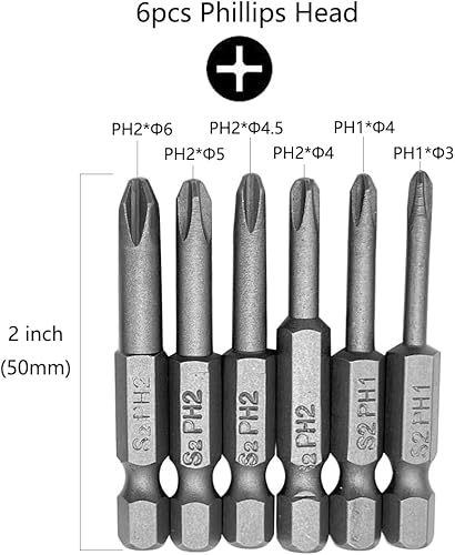 Miniatura 2 de SeonFook Juego de 10 puntas de destornillador Phillips magnéticas ranuradas con vástago hexagonal de 14 pulgadas, ranuras planas + puntas de cabeza