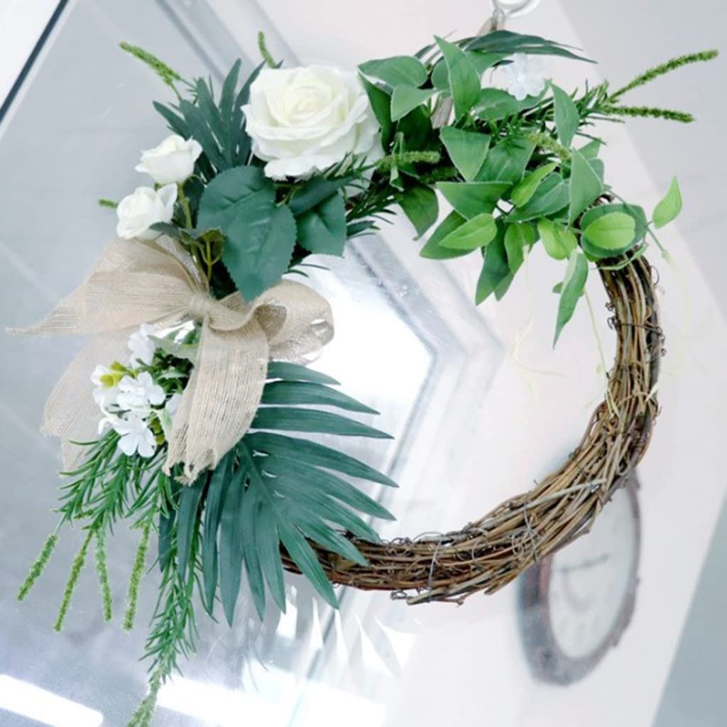 Guirlandes Couronnes de roses blanches avec des feuilles vertes Guirlandes de fleurs de patio de ferme Couronnes de Noël faites à la main Couronne de porte d'entrée d'automne Peut être réutilisé