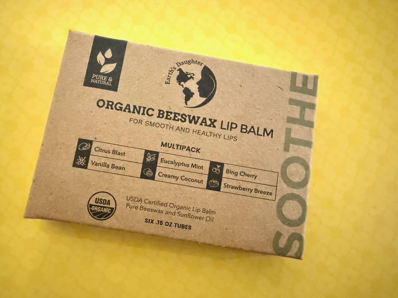 Earth's Daughter USDA Organic Lip Balm 12-Pack (2x 6-Packs) - Fruit Flavors, Beeswax, Coconut Oil, Vitamin E - Best Lip Repair Chapstick for Dry Cracked Lips - Moisturizing Lip Care
