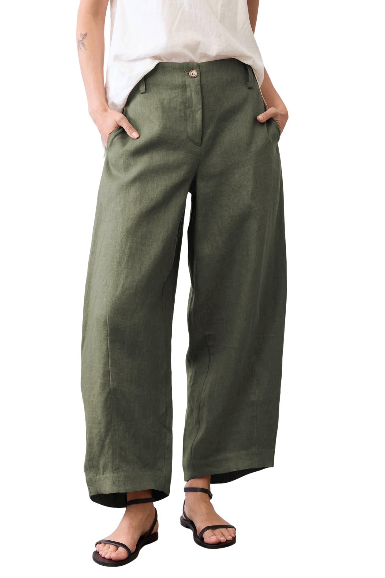 Ailoqing Women Linen Wide Leg Pants Casual Button Palazzo Leggings Wide Led Trousers with Pockets