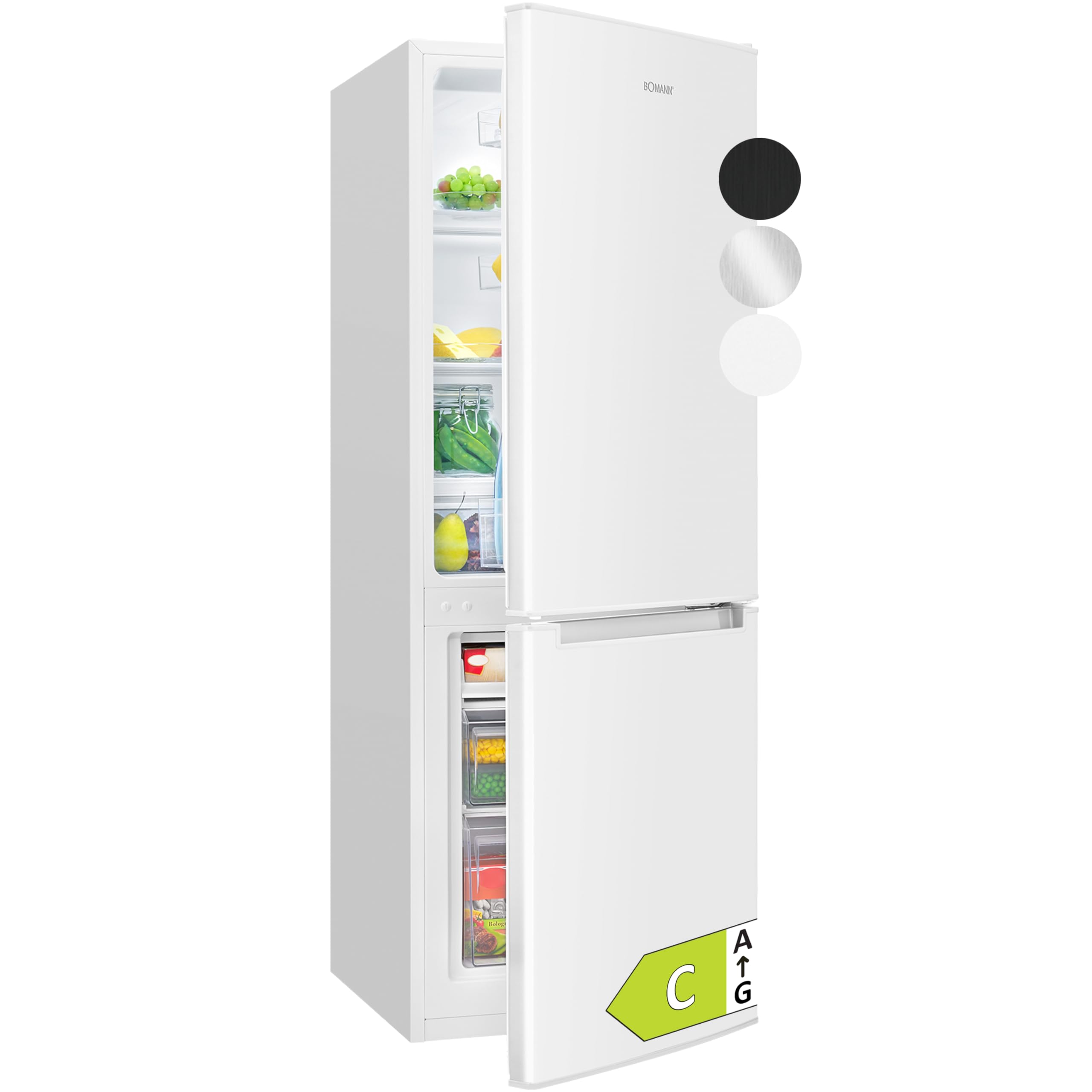 Bomann® Kühlschrank mit Gefrierfach | Energieklasse C | 143cm | Kühl Gefrierkombination leise 40 dB | 3 Ablagen & 2 Schubladen | Türanschlag wechselbar | 173L Kühlgefrierkombi | KG 7359 weiß