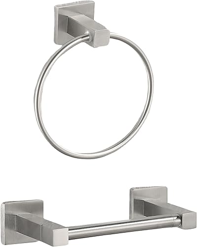 ALILOGE Soporte para papel higiénico, anillo de toalla de baño de níquel cepillado, soporte para toallas de mano, soporte moderno para papel