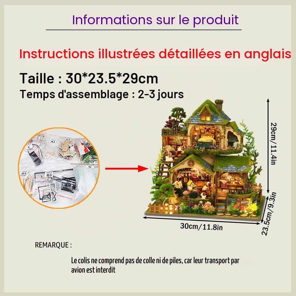 DIY Forest Series Maquette miniature en bois avec lumières LED à l'échelle 1:24 pour adultes et adolescents (aventure dans la forêt)