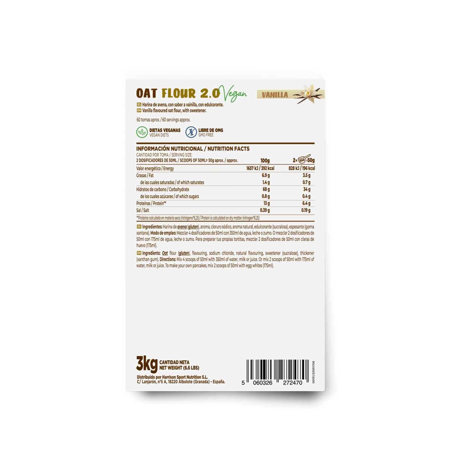 Farine d’Avoine de HSN - sans soja, Végétalienne - Instantanée Idéal pour des Laits Frappés, Crêpes d’Avoine et Blancs d’Œuf - en Poudre – Arôme Vanille, 3Kg