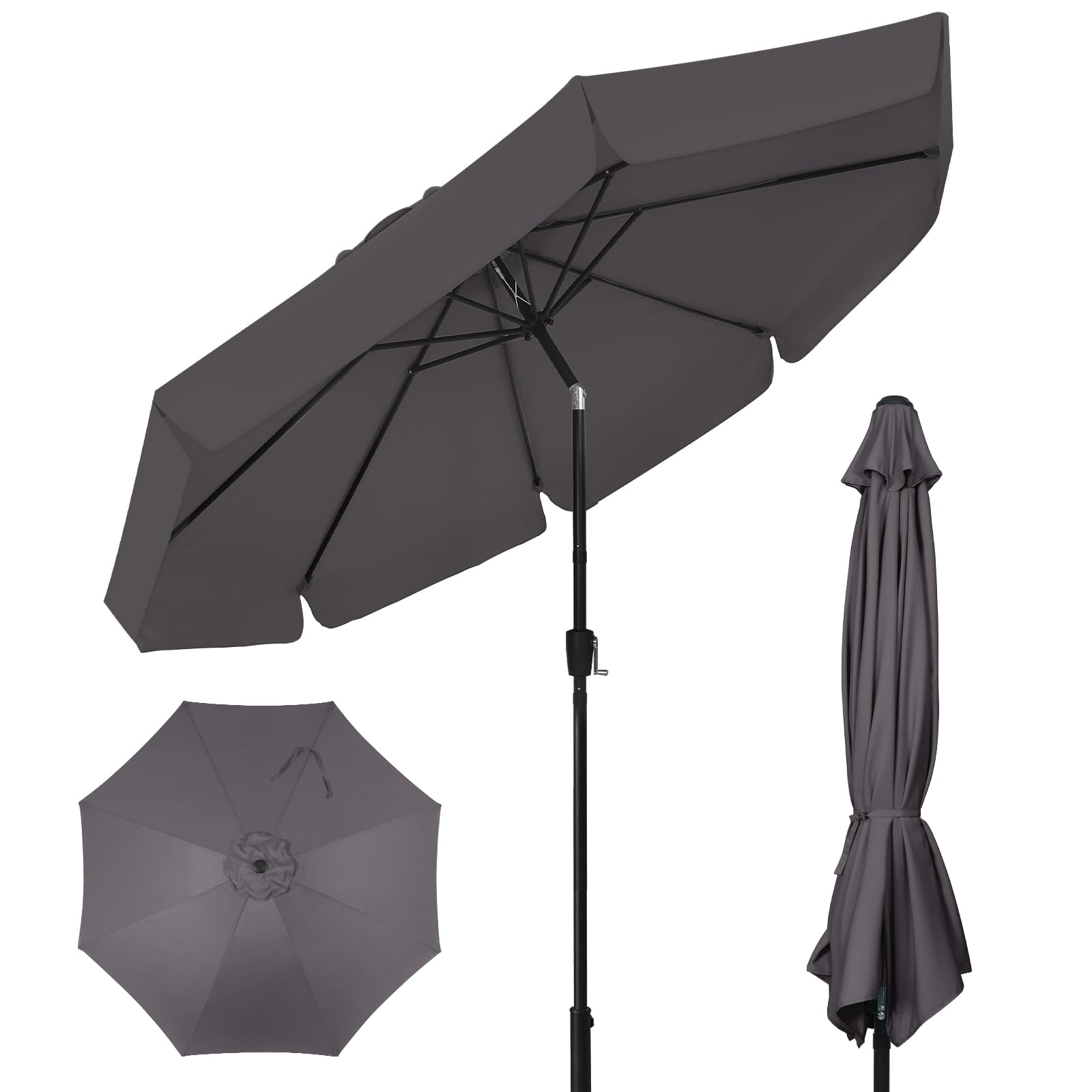 KioGro Sonnenschirm Balkon 300 cm Gartenschirm mit Kurbel Sonnenschutz UV-Schutz Wasserabweisend Marktschirm mit Volant Beidseitig Knickbar höhenverstellbar für Garten Terrasse Ohne Ständer