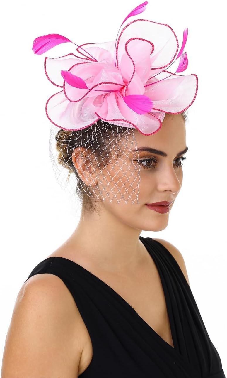 SAFERIN Fascinators Hat Flower Mesh Ribbons Feathers on a Headband and a Clip Tea Party Headwear for Girls and Women - Image 2