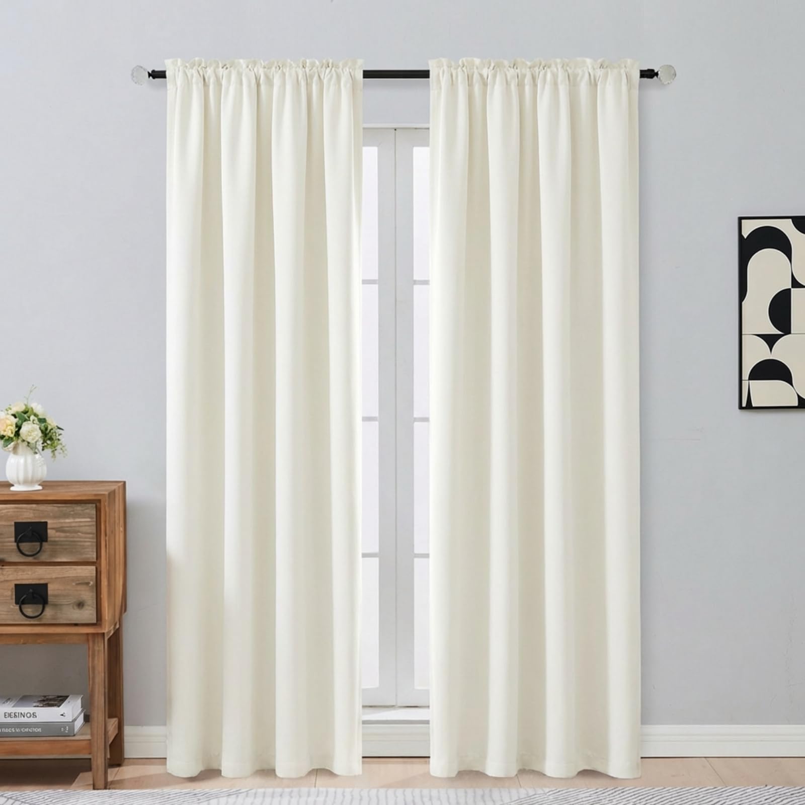 OVZME Light Beige Window Curtains 84 Inches Long 2 Panels, Soft Fabric Thermal Insulated Light Filtering Curtains for Bedroom Living Room, Dual Rod Pocket Design Modern Window Drapes, 2x40Wx84L Inches