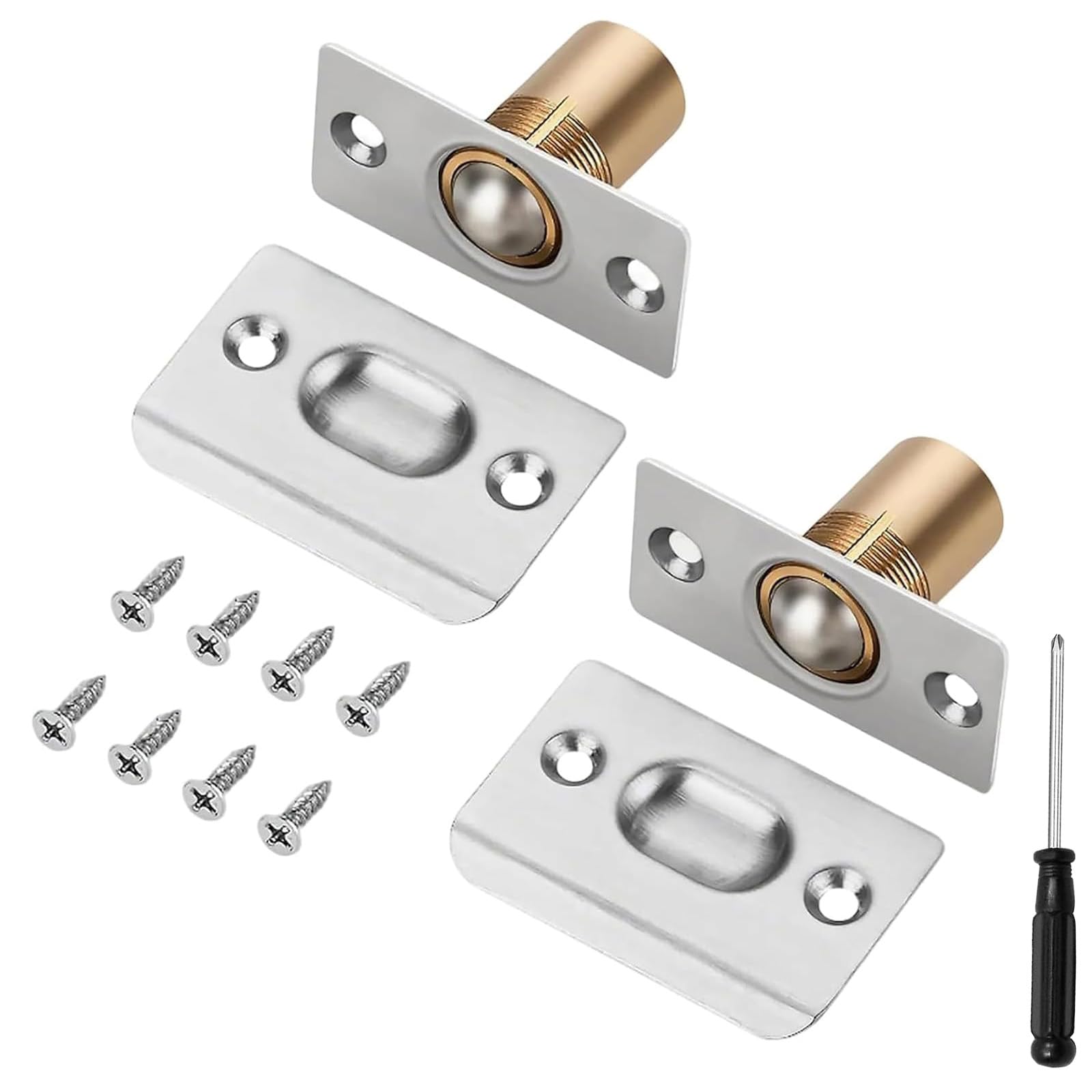 Zbssny Silver 2 Sets Ball Door Catches For Internal Doors,Roller Ball Door Catches, Roller Ball Door Catch Adjustable Spring For Top Of Door With Screwdriver