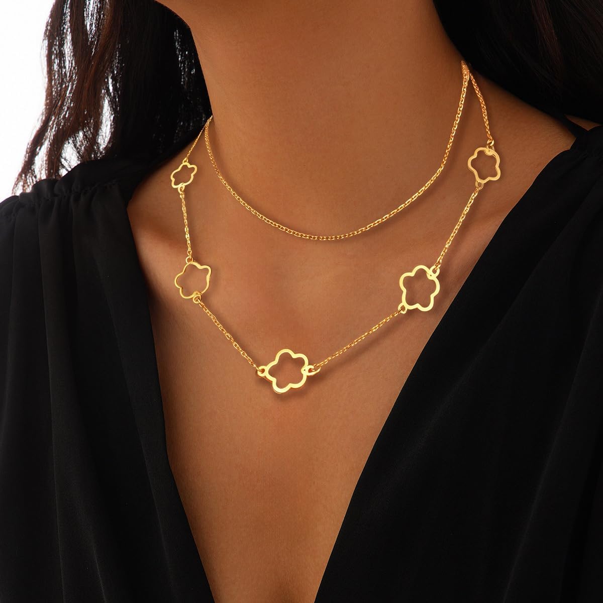 Four Leaf Clover Necklace for Women 18K Gold Layered Dainty Plated Stainless Steel 4 Leaf Clover Necklace Flower Lucky Charm Pendant Jewelry Gifts - Image 2