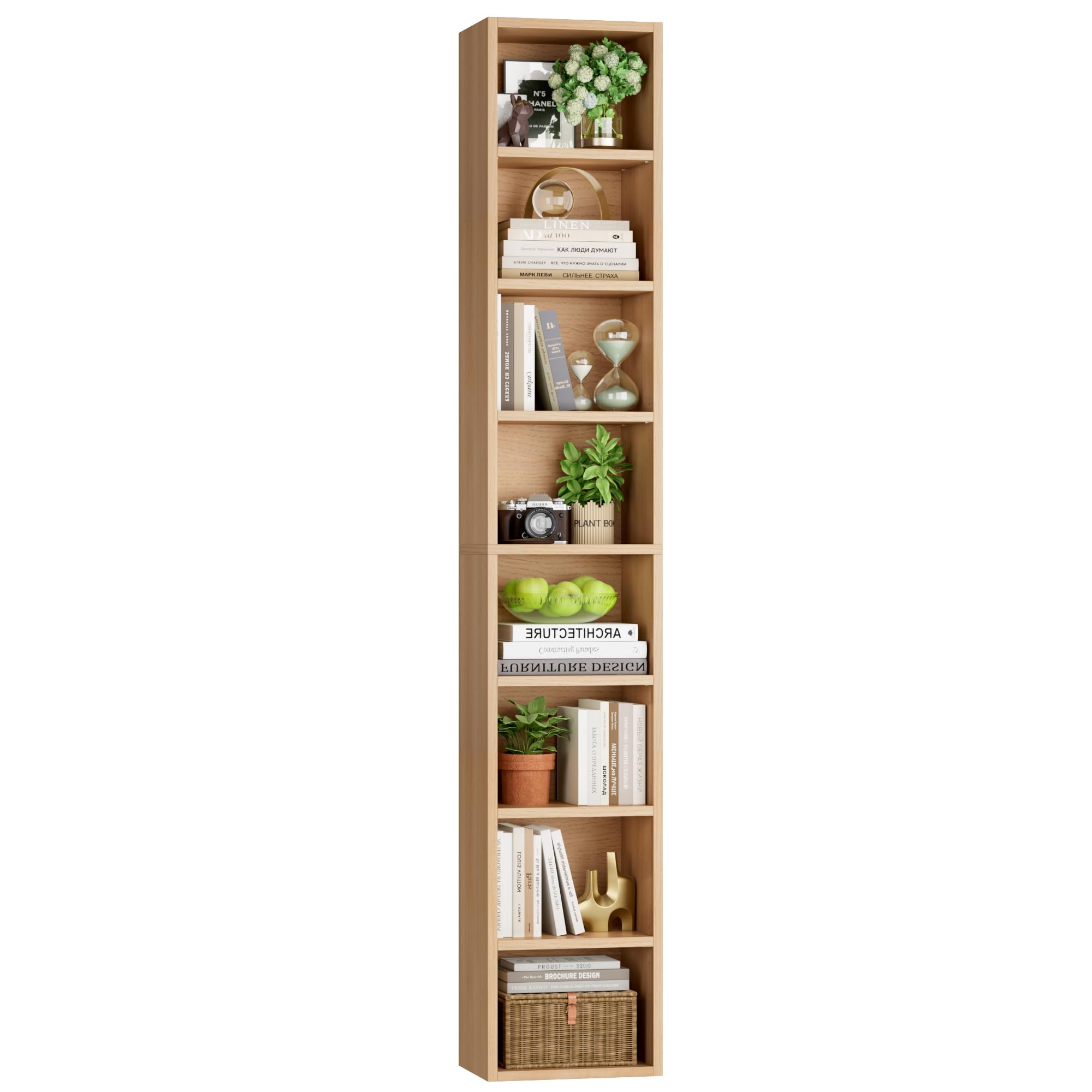 FOTOSOK Bücherregal, 8 Ebenen, schmal, Bücherregal, hoch, CD-Medienturm