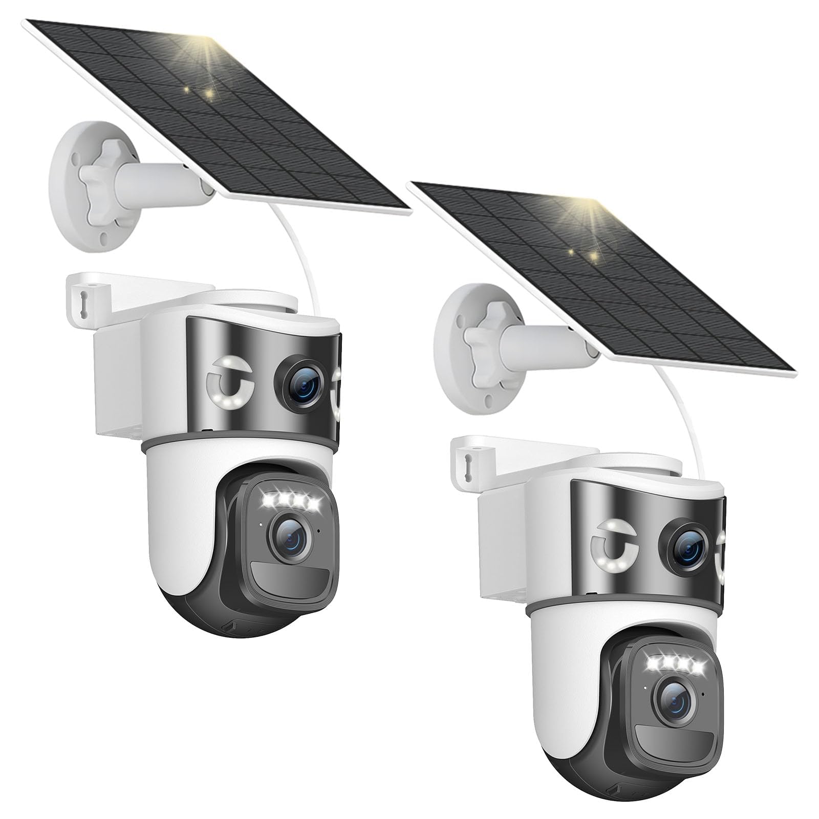 4K Telecamera Wi-Fi Esterno Senza Fili con Pannello Solare,Doppio Obiettivo Videocamera Sorveglianza WiFi,Rilevamento Umano PIR,Visione Notturna a Colori,Audio Bidirezionale,2 Pack