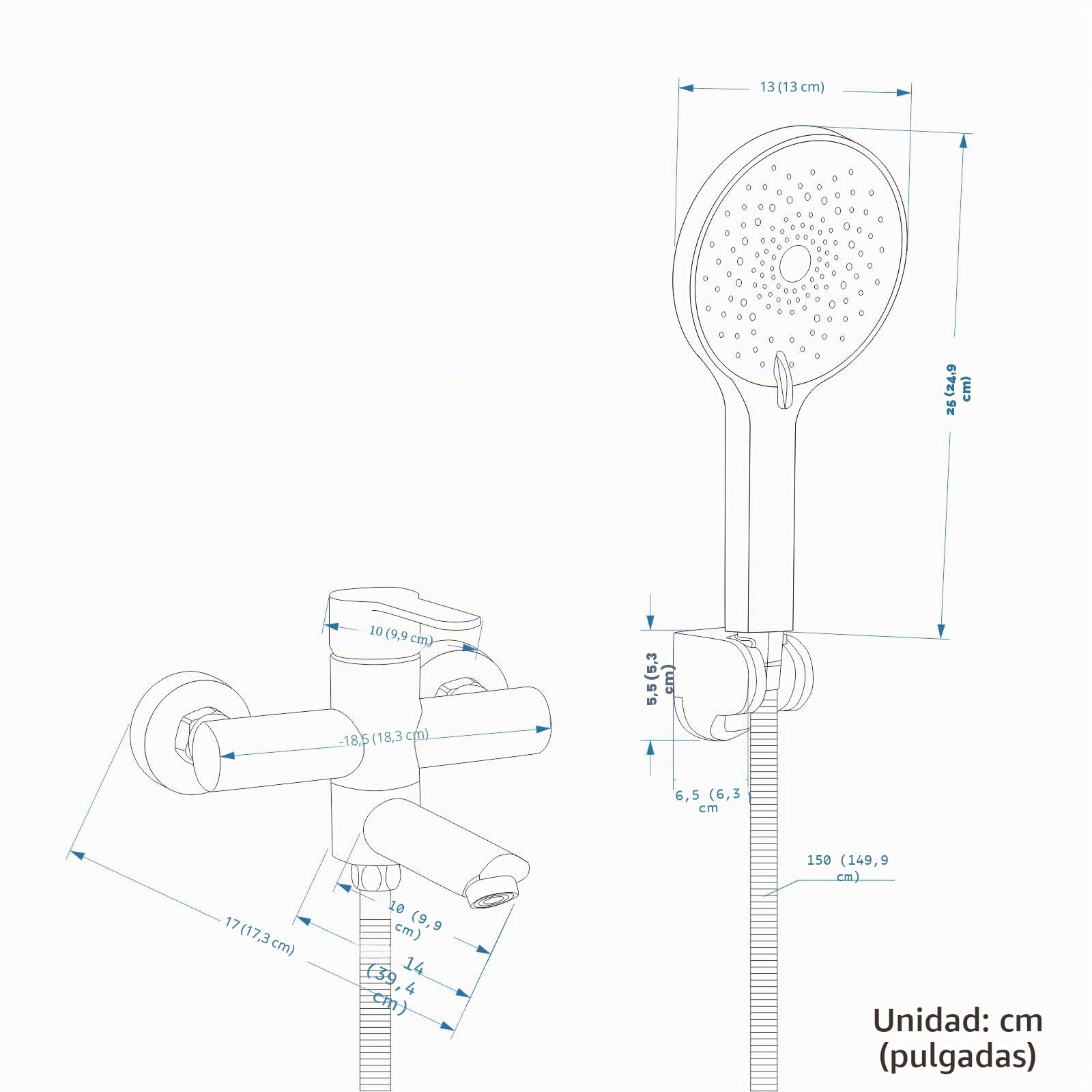 PHASAT grifo de bañera con ducha de mano de acero inoxidable juego de ducha de pared grifo de bañera de baño oro caño giratorio de 90 ° PTBG04E