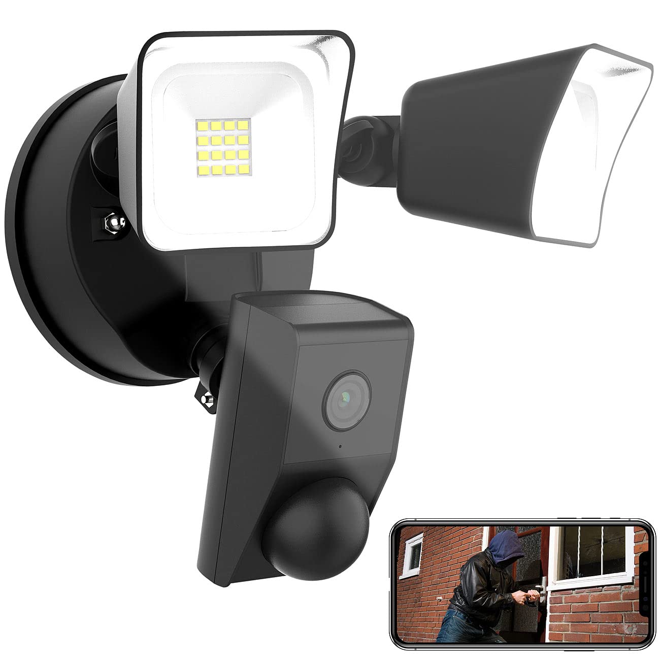VisorTech Fluter: 2K-Kamera mit 2 LED-Strahlern, 2.400lm, Sirene, Nachtsicht, WLAN, App (Flutlicht mit Kamera, Outdoor Überwachungskamera WLAN, IP)