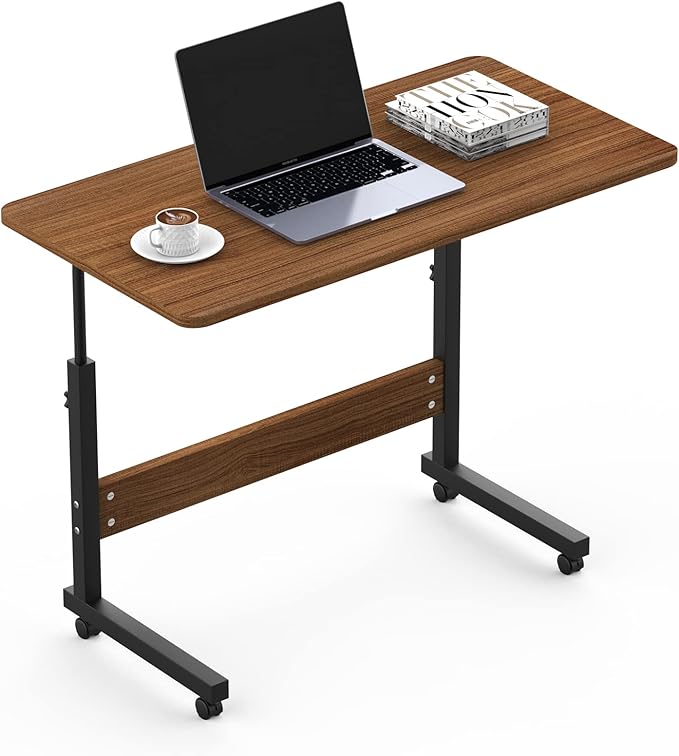 AuraCraft Beistelltisch Höhenverstellbar | C-Form Computertisch Mit Rollen Und Regal