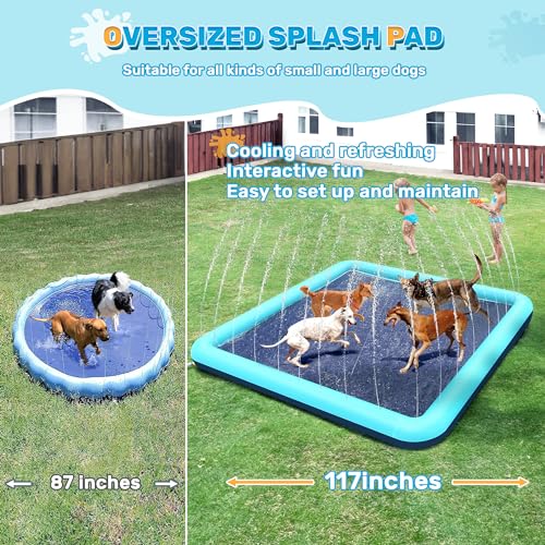 Image of 117'' Splash Pad for Dogs, Non-Slip Sprinkler for Kids, Square Splash Pad for Kids Ages 4-8, Splash Pads for Toddlers 1-3, Dog Sprinkler Shallow Pool, Outdoor Water Toys for Backyard, Teal