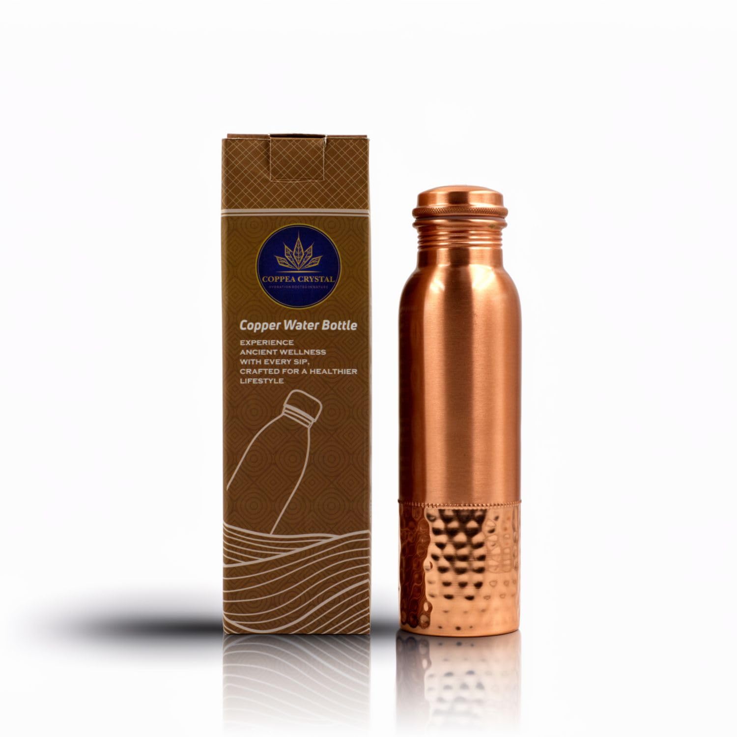Coppea Crystal Natural Hammered Pure Copper Water Bottle - 32 oz (950ml) | Leakproof Screw Cap | Eco-Friendly, BPA-Free | Ideal for Gym, Yoga, Travel & Office โ image 1
