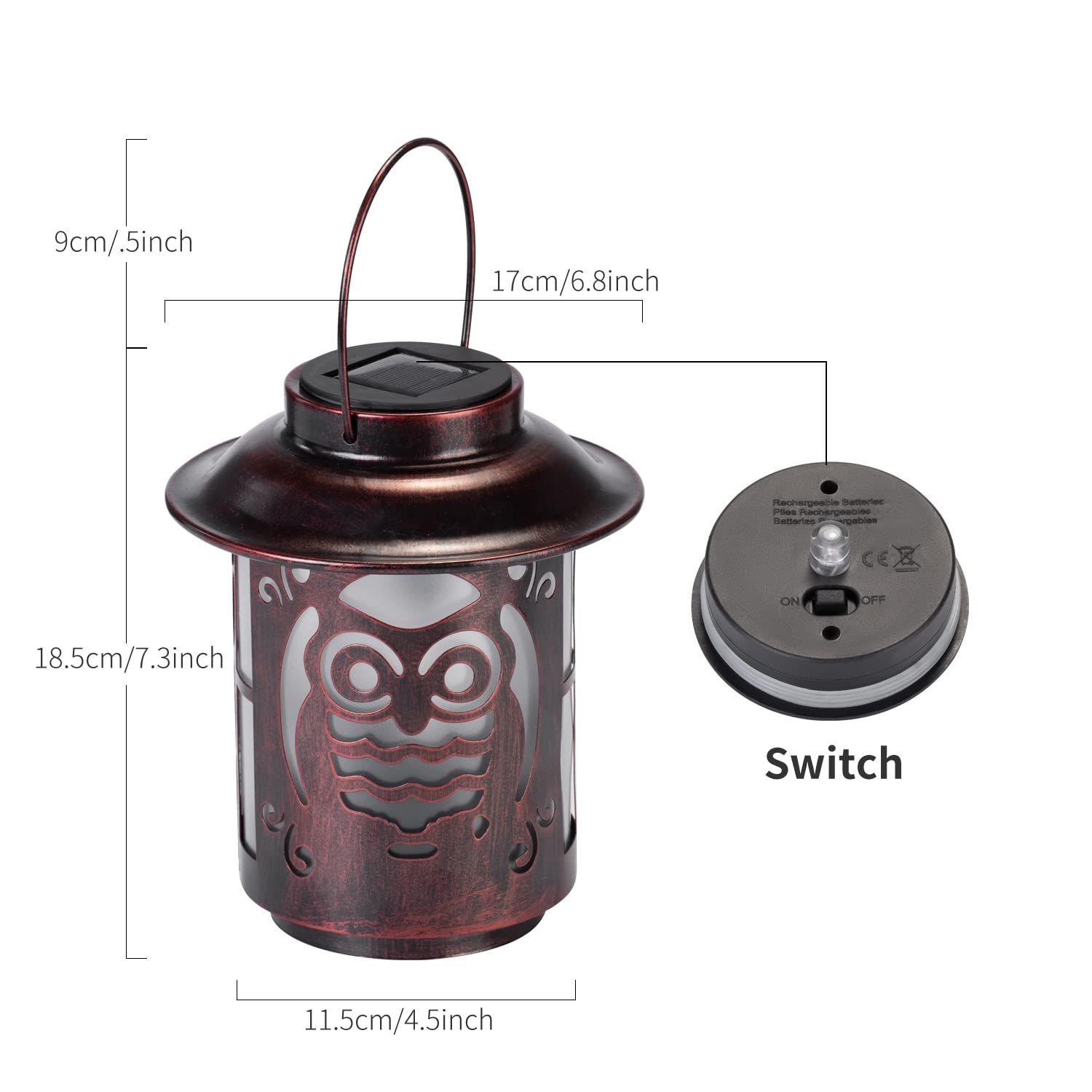 Wisząca latarnia solarna na zewnątrz, wodoodporna, sowa, retro, metalowe lampy solarne LED, dekoracyjne na patio, ogród, trawnik, podwórko, dekoracja