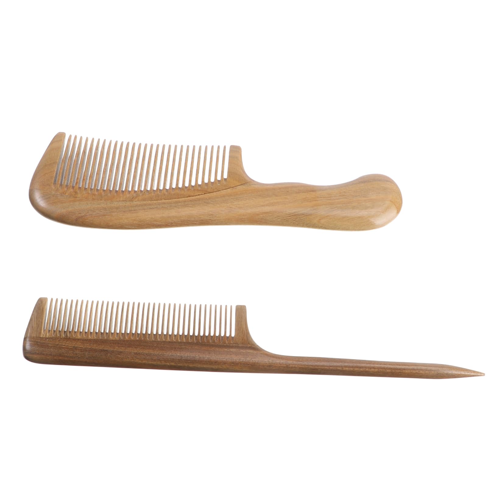 2piezas Peines Para Peinar El Cabello De Sándalo Diseño De Dientes Anchos Mango Puntiagudo Portátil