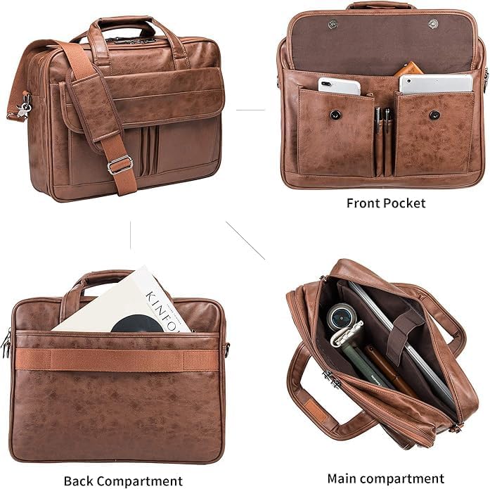 Leather Briefcases for Mens Laptop Messenger Bags Large Computer Shoulder Bag Satchel Bag for Office Business Travel - Image 5