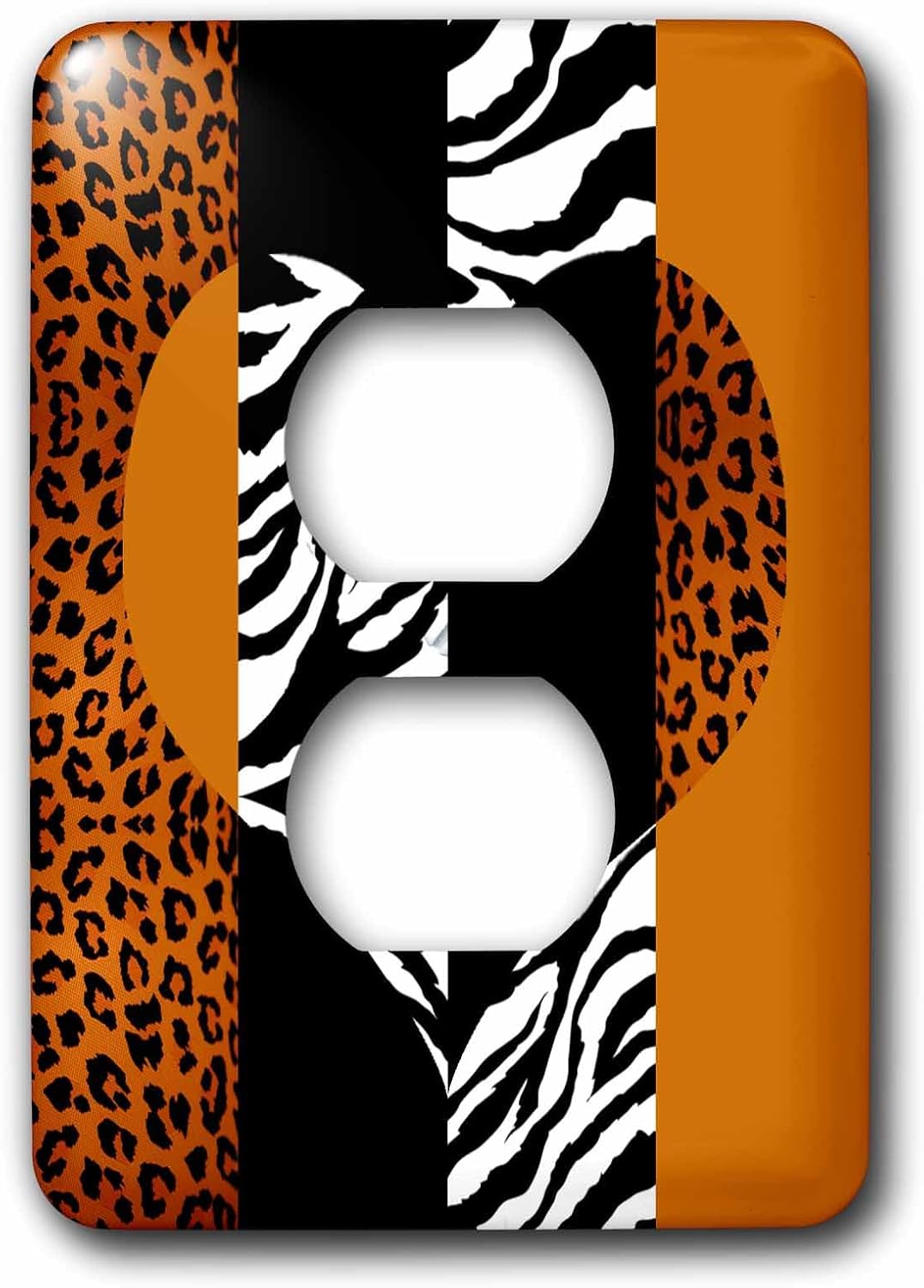 3dRose Orange Black and White Animal Print - Leopard and Zebra Heart single toggle switch