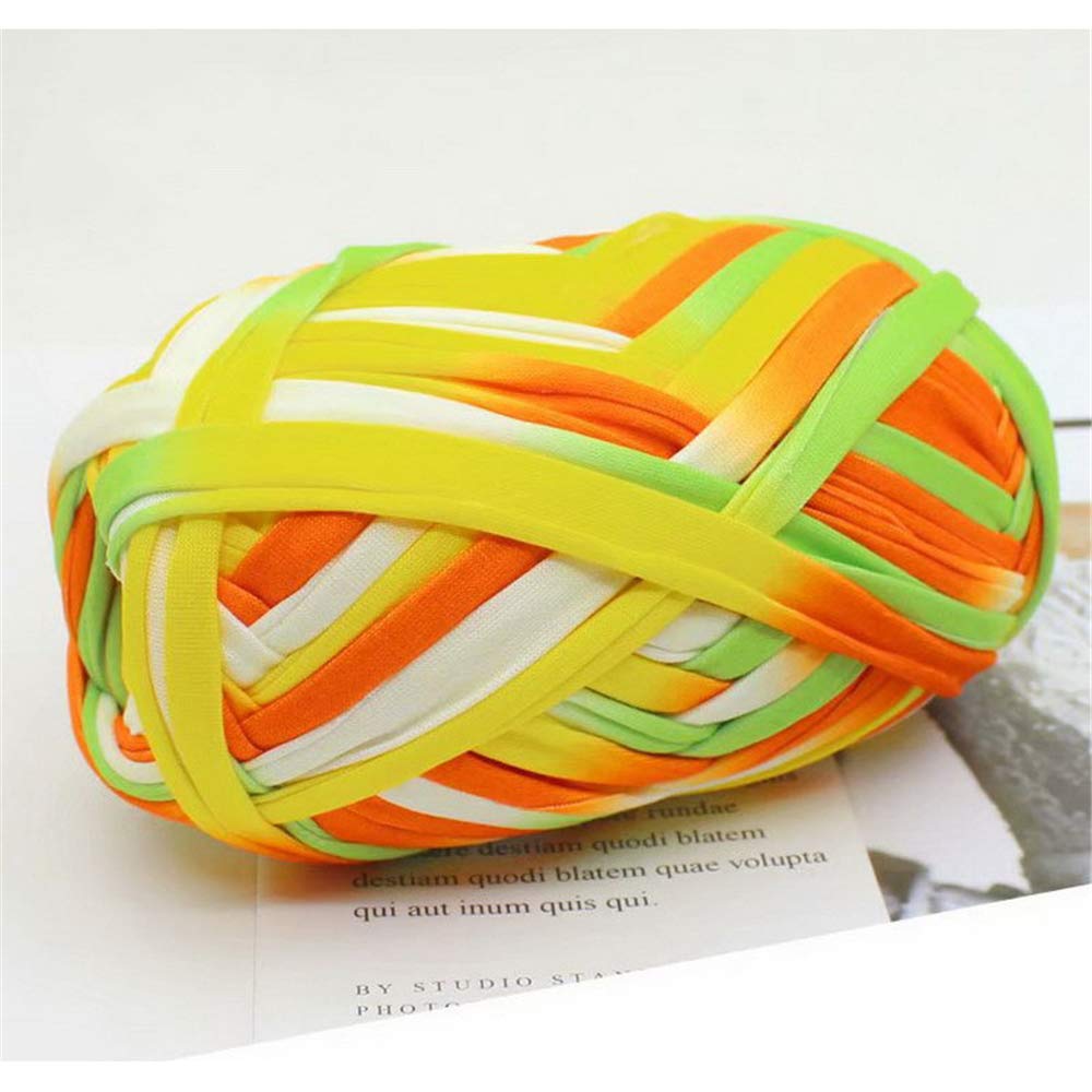 1 PCS Colorful T-Shirt Yarn Knitting Yarn Fabric Crochet Cloth for DIY Knitted Fabric Art (#53 Yellow&Green)