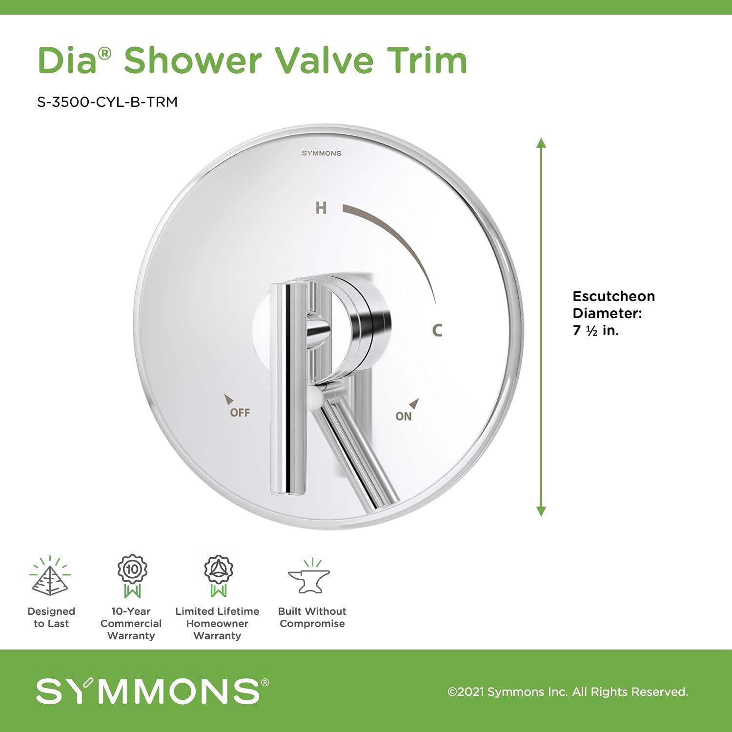 40% Off Discount Symmons S-3500-CYL-B-TRM Dia Shower Valve Trim in Polished Chrome (Valve Not Included)