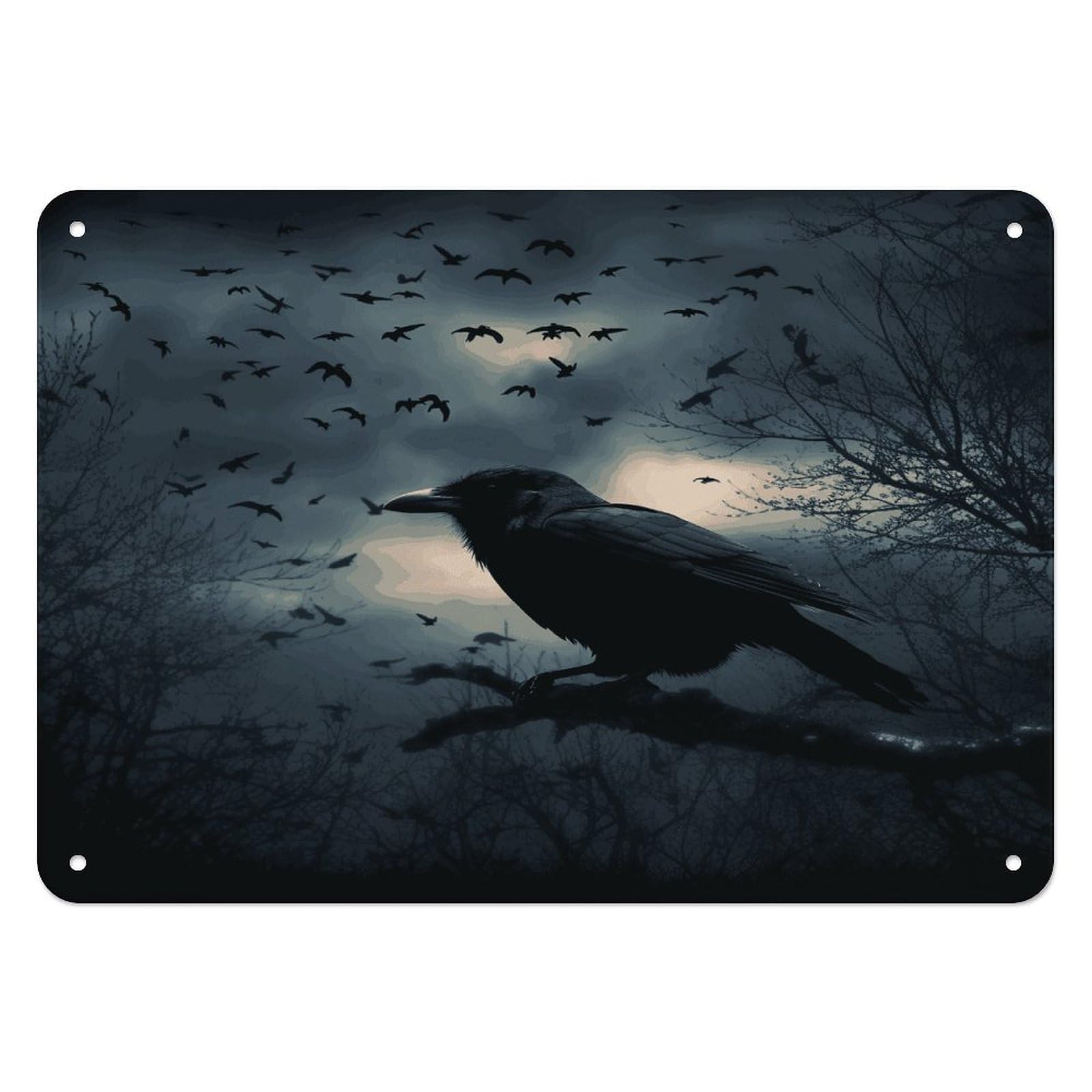 Fekiloot Style Night Crow Wall Decor Iron Painting Metal Sign
