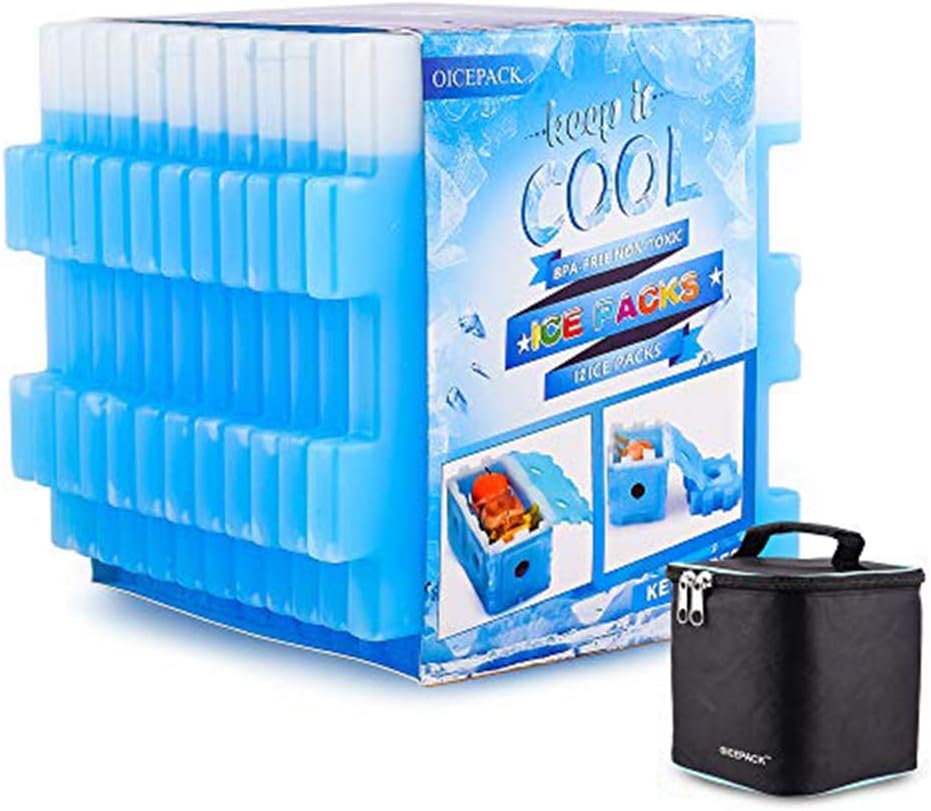 Ice Packs Lunch Bag, Slim Freezer Packs - Reusable Ice Packs Long Lasting(Set of 12) for Coolers Lunch Bags | Insulated Lunch Bento Boxes | Lunch Totes Cool ice packs for All Ages Using, Blue