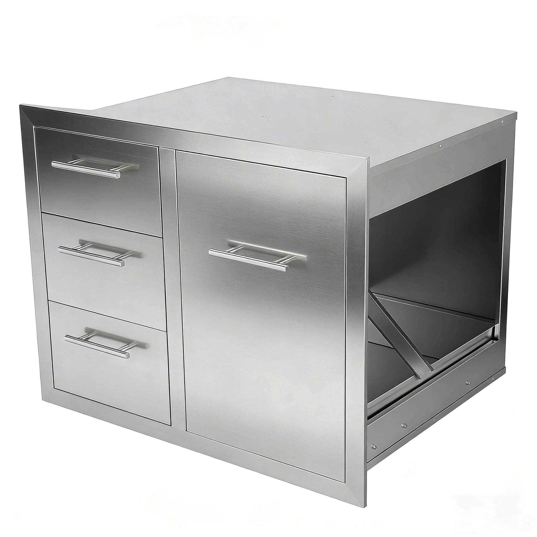 Outdoor Kitchen Drawers Combo Stainless Steel Flush Mount Outdoor Kitchen Cabinets Triple Drawer and Trash Drawer Combo for Outdoor Kitchens &amp; BBQ Islands 28.6" W x 22.6" H x 21.5" D