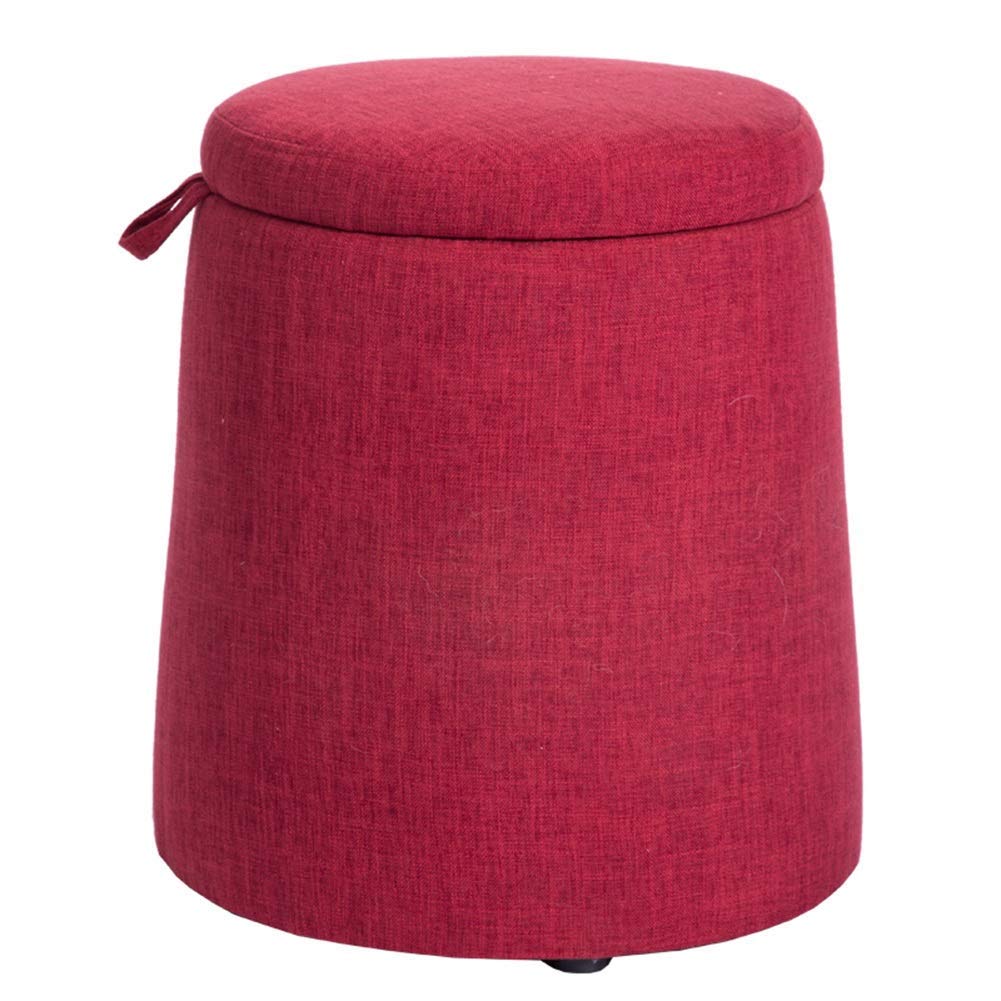 Coffre de rangement en bois massif avec assise capitonnée en lin rouge