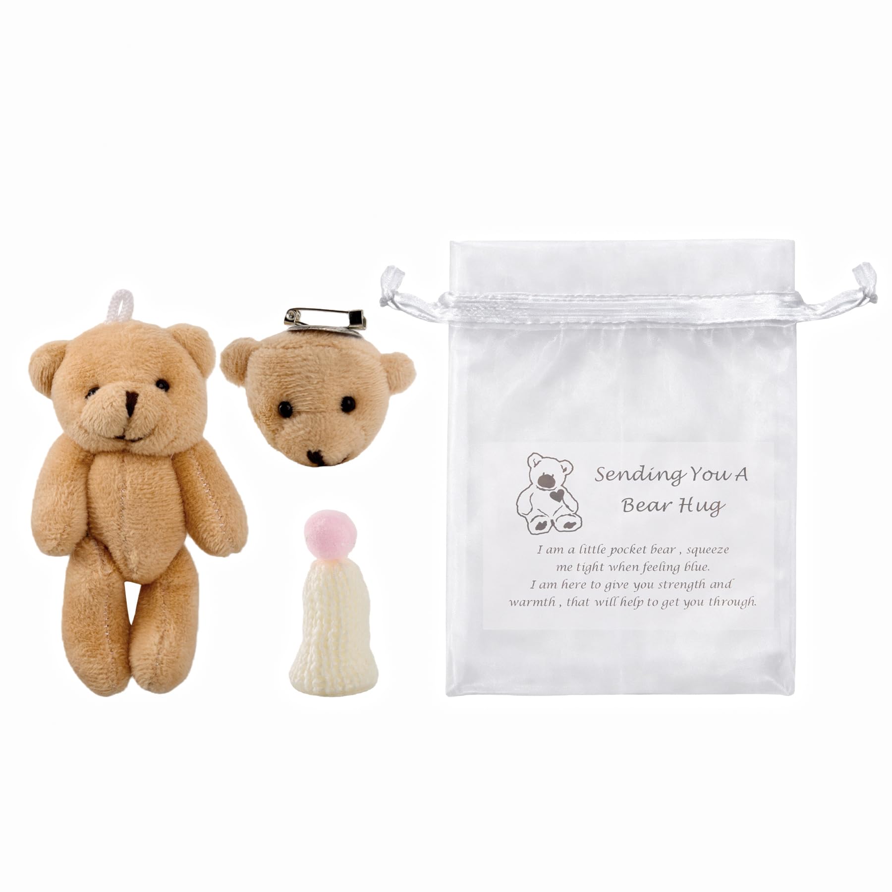 Wasise Pocket Bear Hug Inspirational Gift Set - Cute Small Teddy Bears with Pin and Warmth Message Card, Sweet Comfort Token Companion for Friends Women, Ideal for Get Well and Thinking of You Gifts