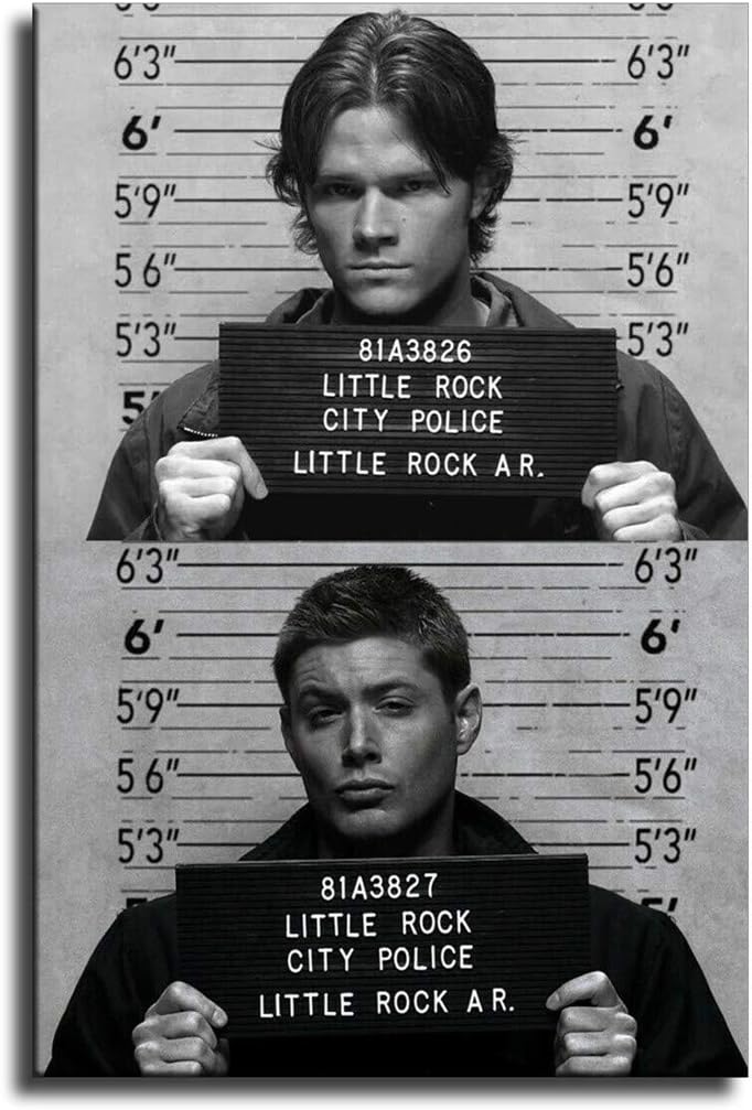 Great Supernatural Mugshot Dean and Sam Winchester Wall Art Modern Artwork Painting Print on Canvas Picture for Living Room Home Decoration Poster 17 (No Framed,12x18 inch)