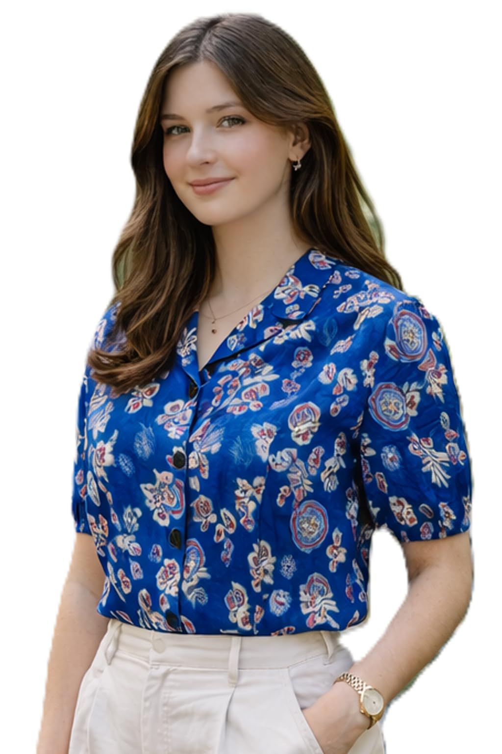 Women's Elegant Crocks Delta Print Boxy Shirt with Three-Quarter Sleeves & V-Collar Neck-picture-35