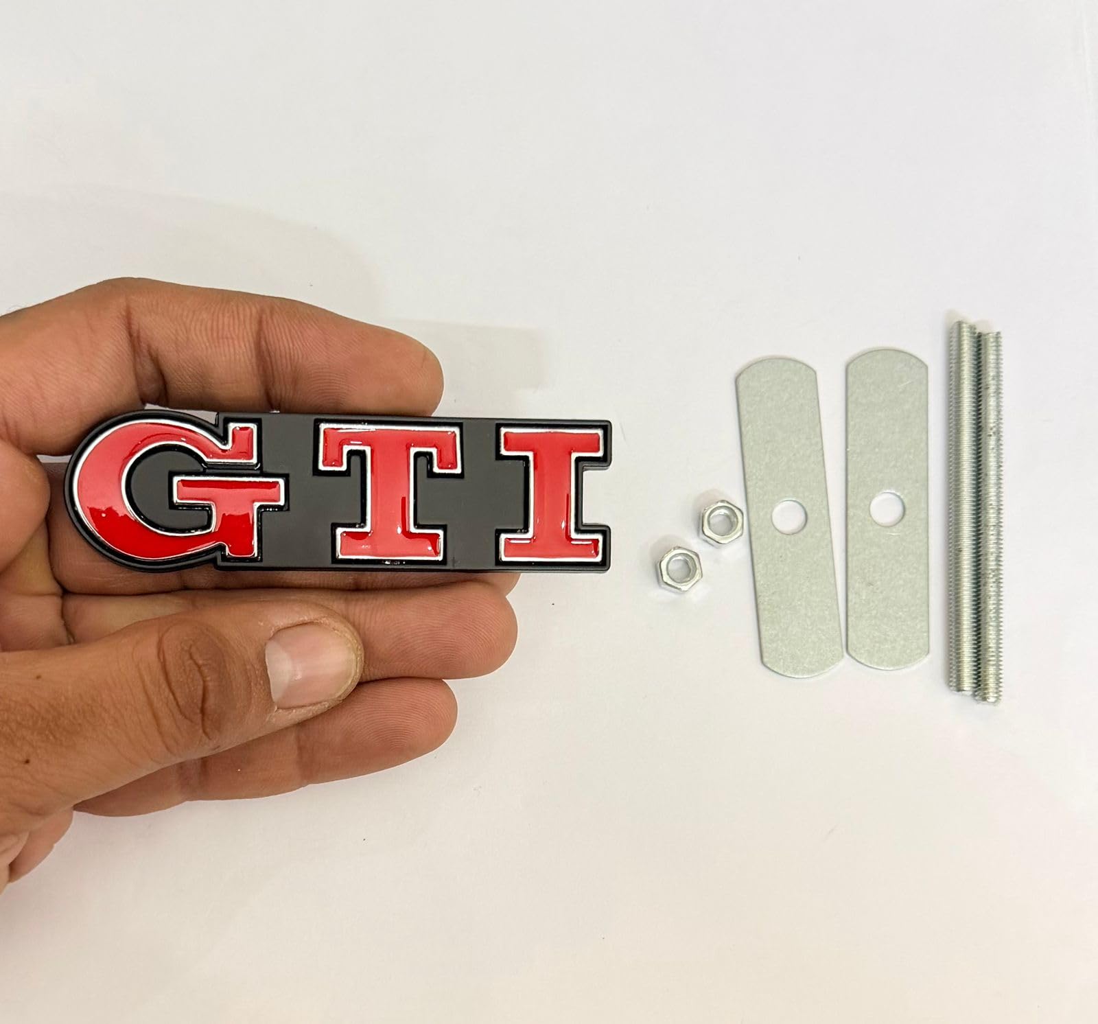 Car Bike RED GT-I 3D Metal Grill Logo (9cmx2.5cm) 3D Badge Emblem Auto Racing Sports Sticker for All Cars Car Decor & Attractive GT-I