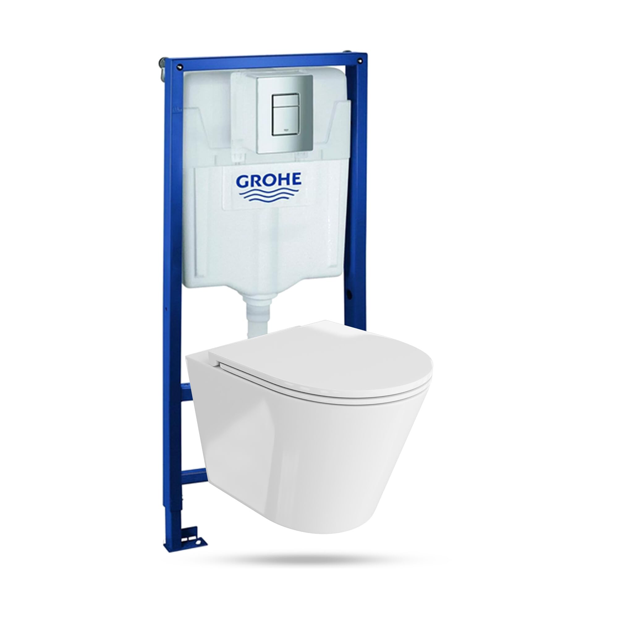 Grohe - Elemento frontale con piastra di pressione cromata + WC lavita Galve senza bordo + sedile WC con sistema soft-close softclose, set di supporti da parete
