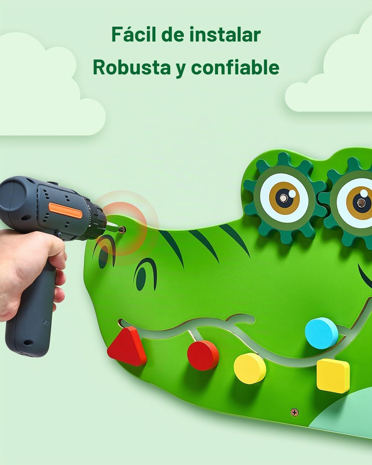 VEVOR Tablero Montessori de Pared de Cocodrilo para Niños 3 a 12 Años, Panel Sensorial con 9 Juegos Interactivos de MDF para Actividad Guardería Aula Habitación Infantil Motricidad Fina y Juego Diario