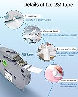 Vista 3 de Paquete de 4 cintas TZ de 0.47 pulgadas compatibles con Brother TZe-231 TZe131/232/233 P Touch cinta de etiquetas 0.472 in 0.47 laminada