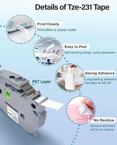 Miniatura 3 de Paquete de 4 cintas TZ de 0.47 pulgadas compatibles con Brother TZe-231 TZe131/232/233 P Touch cinta de etiquetas 0.472 in 0.47 laminada