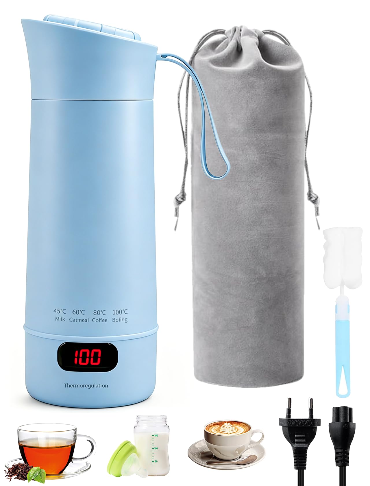 Elektryczny czajnik podróżny, mały, 400 ml, mały czajnik elektryczny, szybkie gotowanie wody z regulacją temperatury, automatyczne wyłączanie, stała temperatura do herbaty, kawy, mleka dla niemowląt